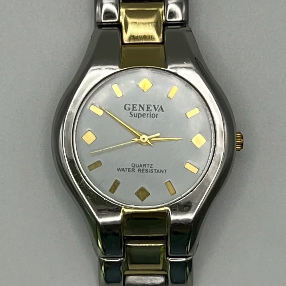 GENEVA Superior Vintage Watch Working Silver Gold White Working